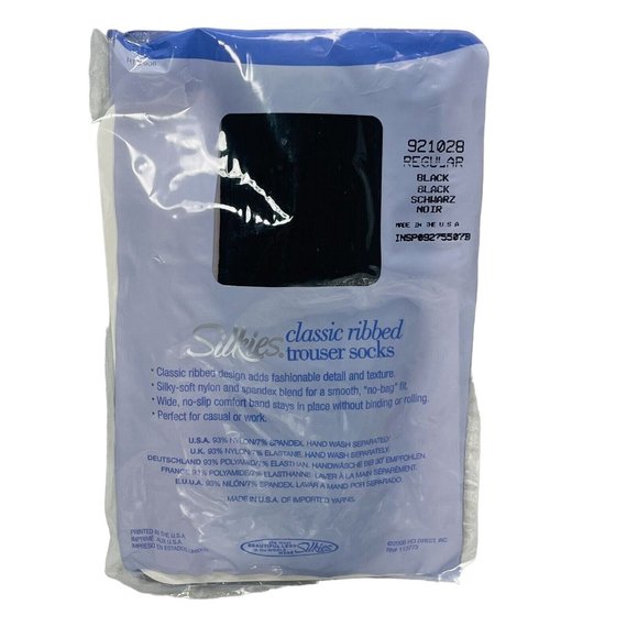 Women's Silkies Classic Ribbed Trouser Dress Socks Black 1 Pack of 2 Pair SEALED - Picture 4 of 7